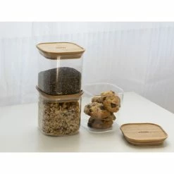 Budget ⭐ Lot 3 Boîtes de Conservation en Verre et Bambou Carré 800 ml Pebbly ???? -Lock and Lock Shop lot 3 boites de conservation en verre et bambou carre 800 ml pebbly 1