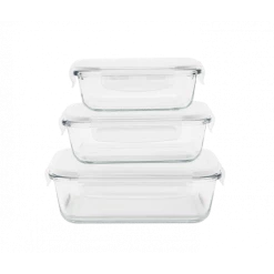 Acheter 😉 Lot 3 Boîtes de Conservation en Verre Rectangle Pebbly 😀