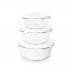 Vente flash 👏 Lot 3 Boîtes de Conservation en Verre Rond Pebbly 🥰